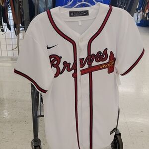 Nike White Braves Jersey with Red and Black Accents Boys L